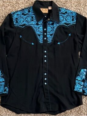 Men’s Size Large Scully Black & Turquoise Gunfighter Style Western Shirt